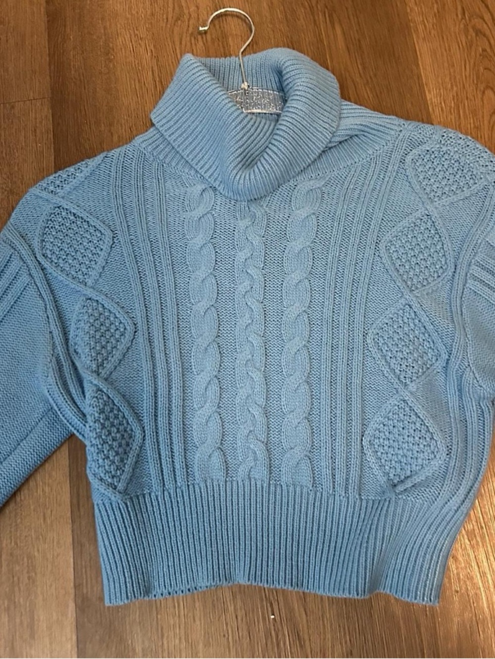Kendall & Kylie Powder Blue Cable Knit Turtleneck Sweater